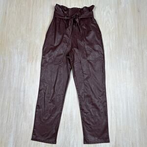 Commando Oxblood Faux Leather Tie Belt High Waisted Edgy Chic Paperbag Pants XS